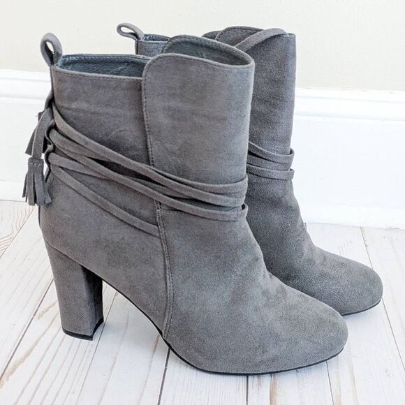 Venus Gray Faux Suede Heeled Bootie - Picture 1 of 5
